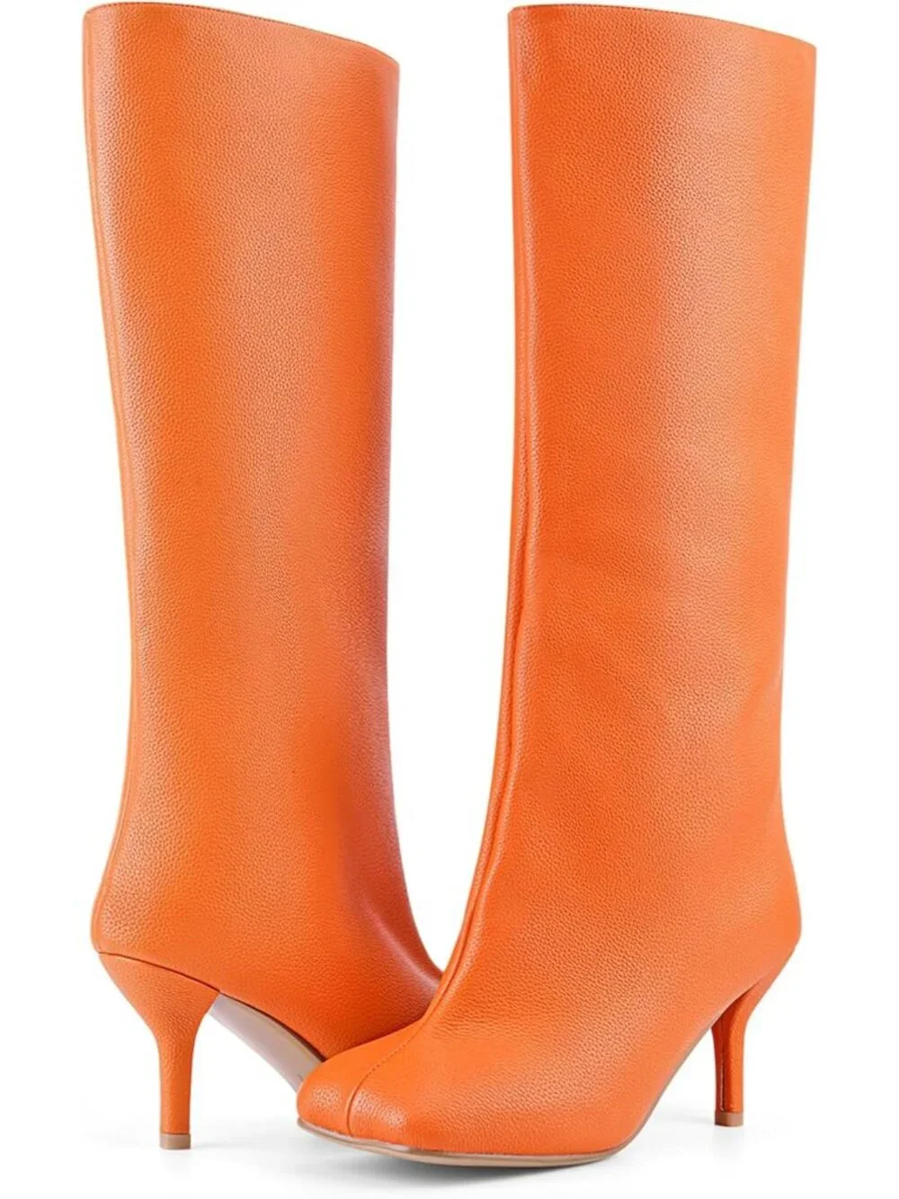 Women's Orange Faux Suede comfort Square Toe Kitten Heel Pull On Knee High Boots